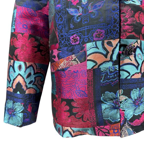 Berek Multicolored Satin Patchwork Jacquard Floral Print Collared Jacket - Picture 8 of 13